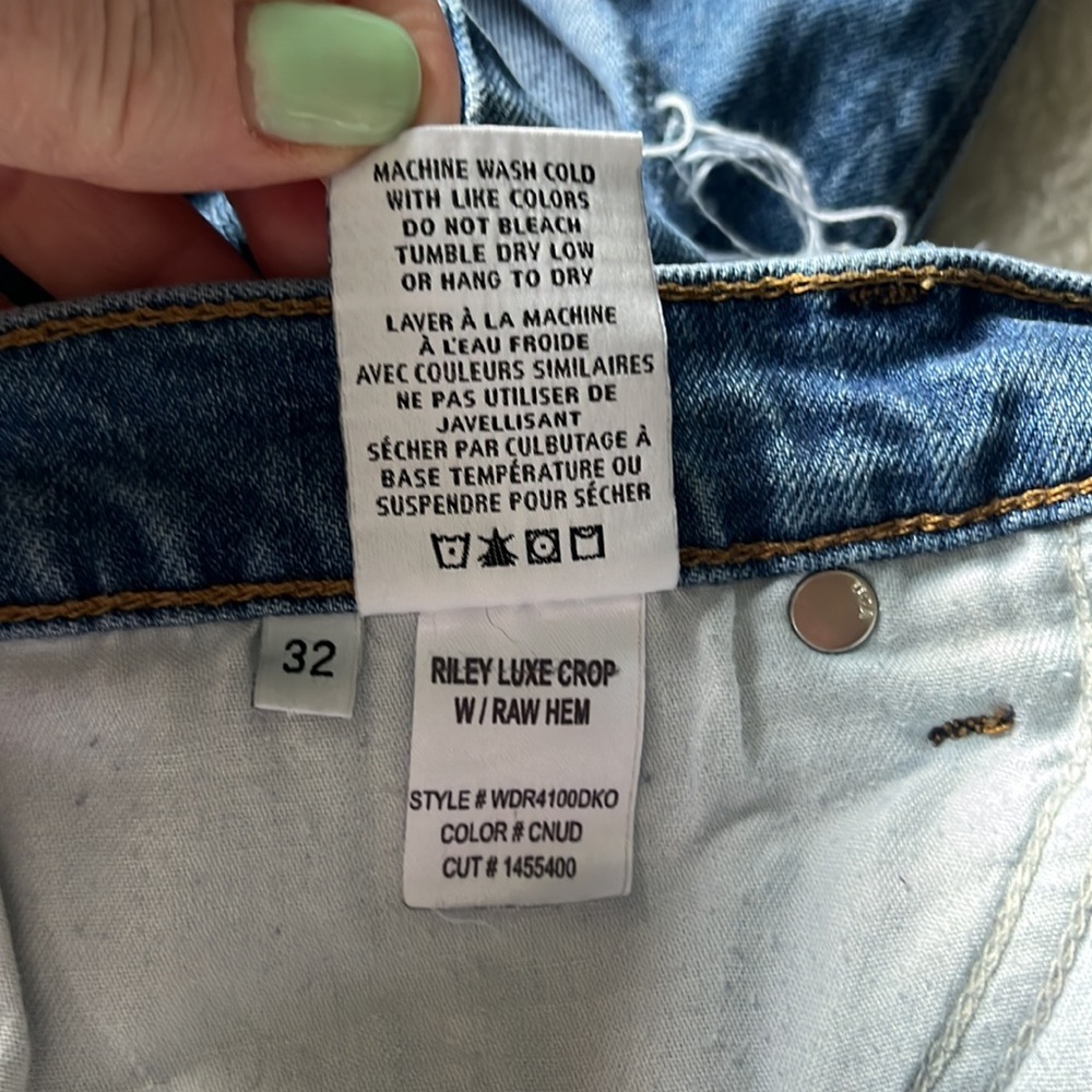 Hudson Riley Luxe Crop Relaxed Straight Raw Hem Button Fly Distressed Jeans 32 - Picture 14 of 15